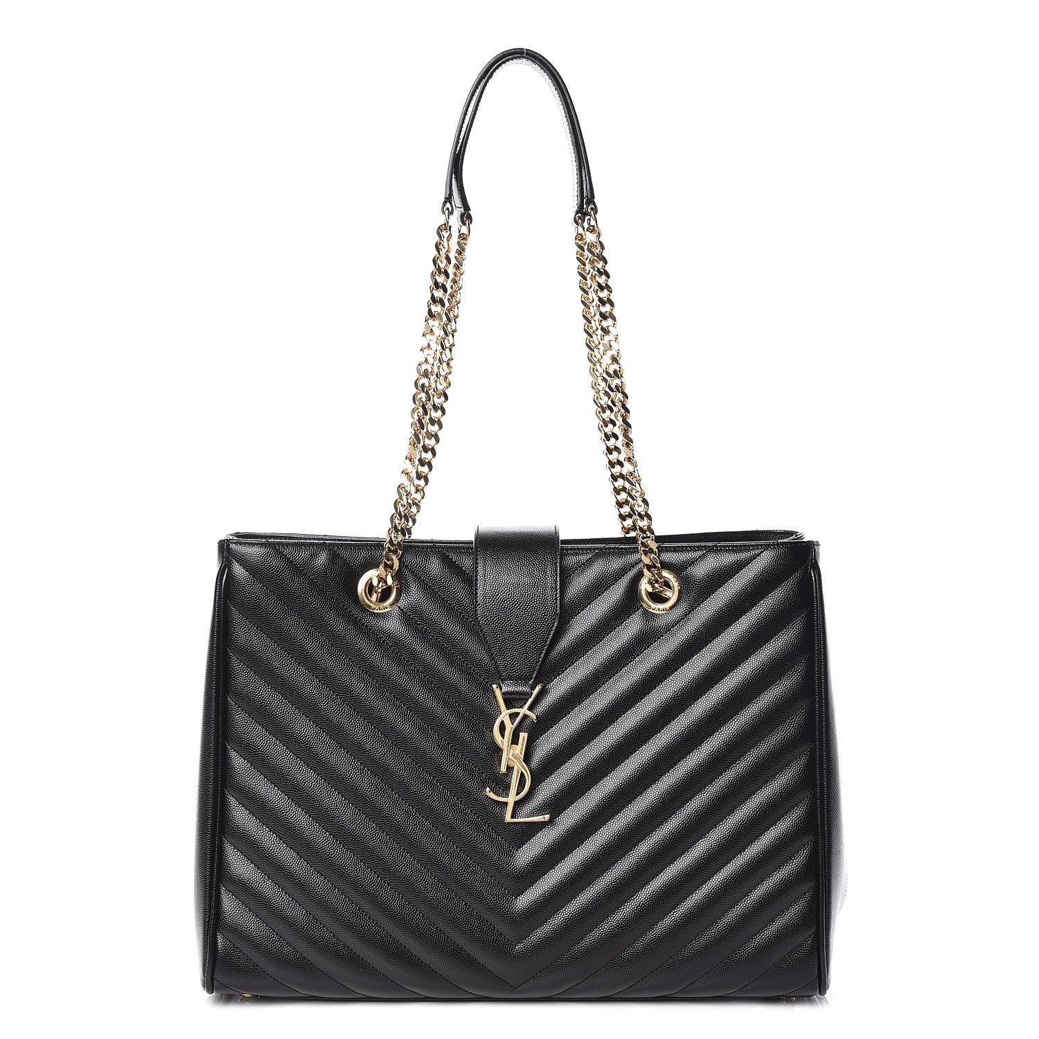 Saint Laurent Grain De Poudre Matelasse Chevron Monogram Shopping Bag Black 1 of 11