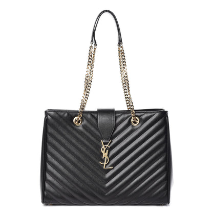Saint Laurent Grain De Poudre Matelasse Chevron Monogram Shopping Bag Black 1 of 11