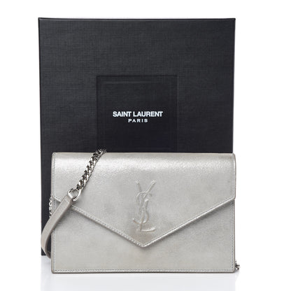 Saint Laurent Metallic Fabric Monogram Envelope Chain Wallet Silver 13 of 13