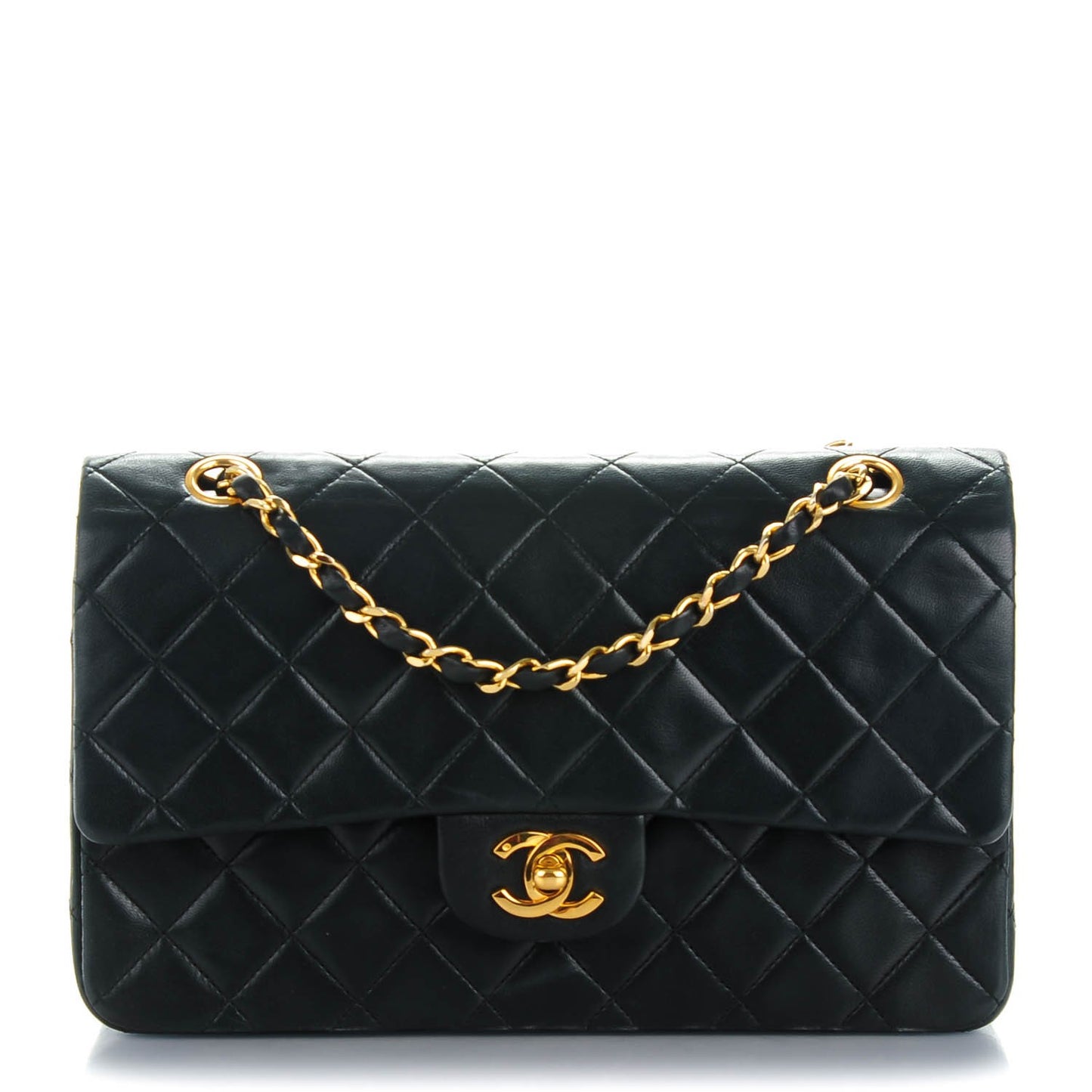 Lambskin Quilted Medium Double Flap Black