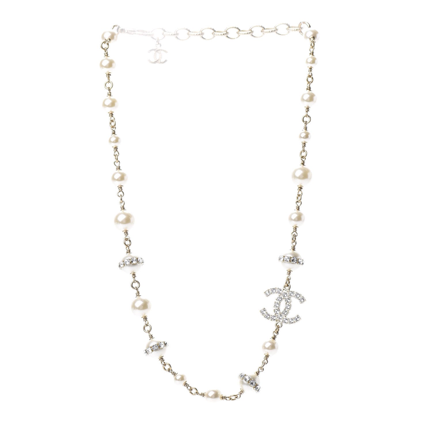 Chanel Crystal Pearl CC Long Necklace Gold 3 of 4