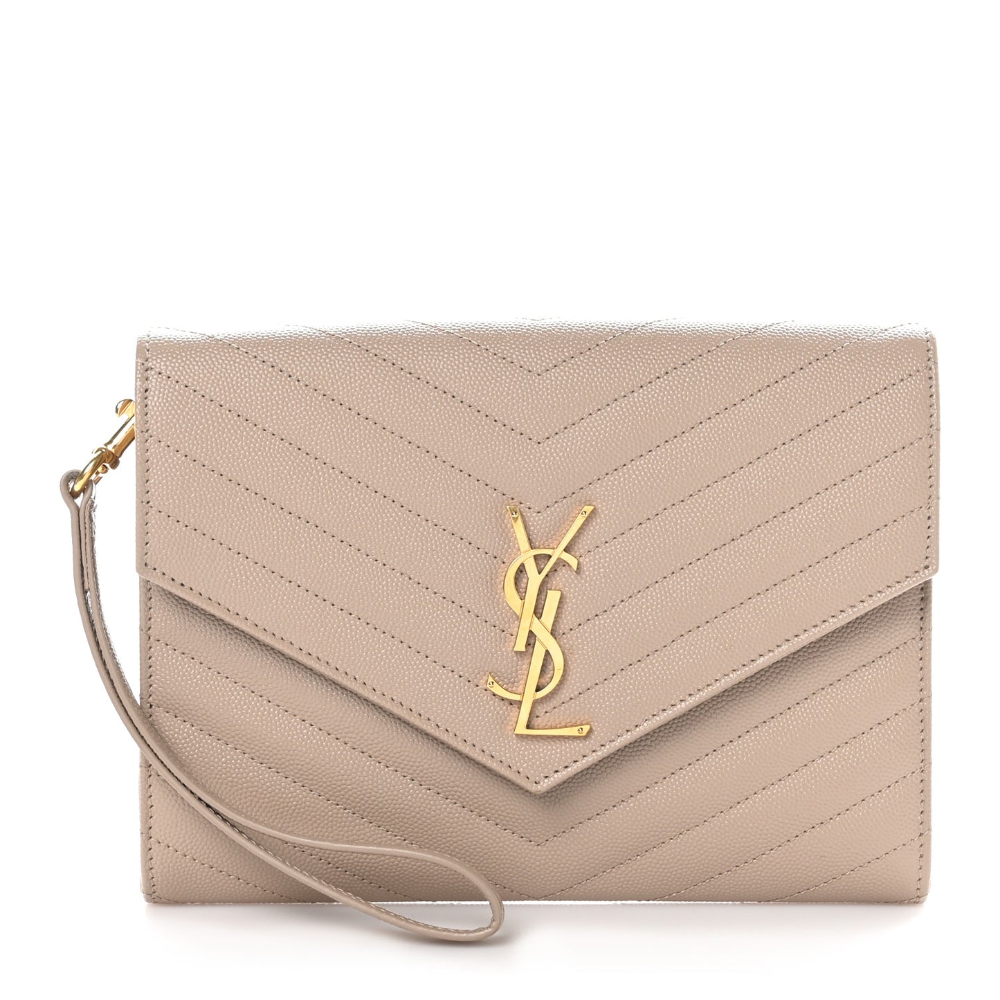 Grain De Poudre Matelasse Chevron Monogram Envelope Clutch Dark Beige