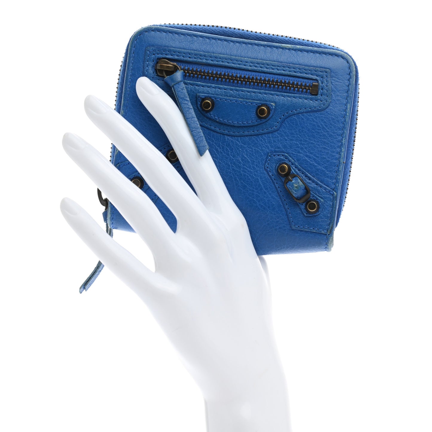 Agneau Classic Hardware Bill Fold Zip Wallet Bleu Lazuli