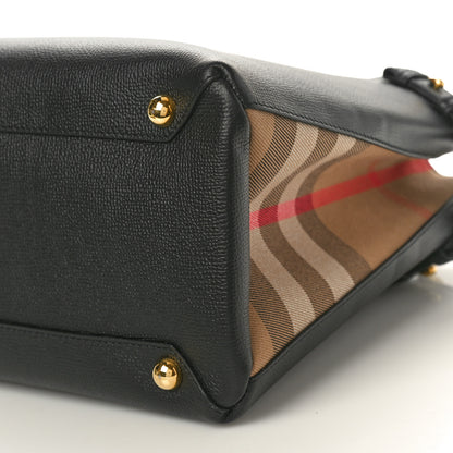 Burberry Derby Calfskin House Check Medium Banner Tote Black 9 of 10