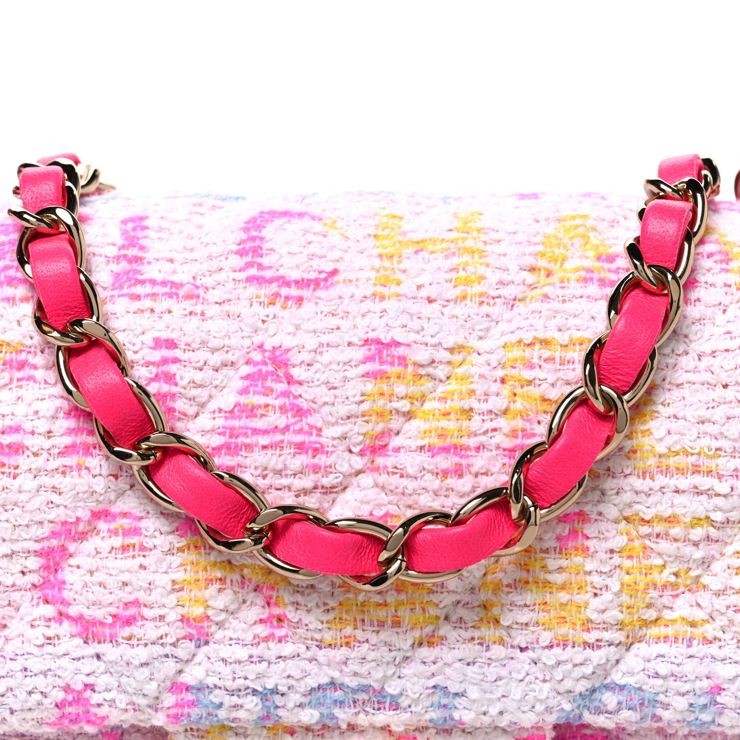 Tweed Quilted Enamel CC Logo Mini Rectangular Flap Pink Multicolor