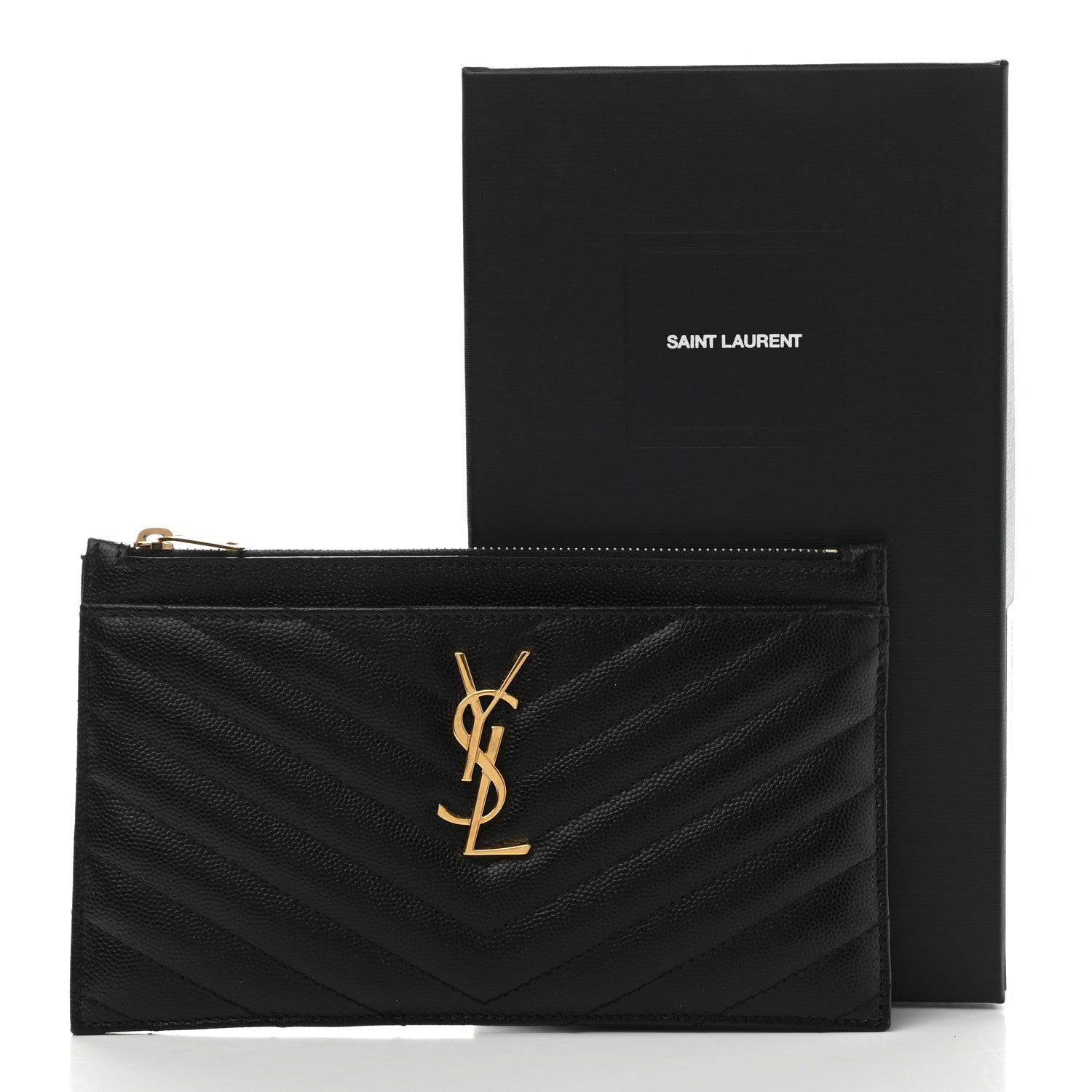Saint Laurent Grain De Poudre Chevron Monogram Bill Pouch Black 8 of 8