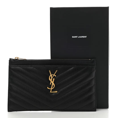 Saint Laurent Grain De Poudre Chevron Monogram Bill Pouch Black 8 of 8