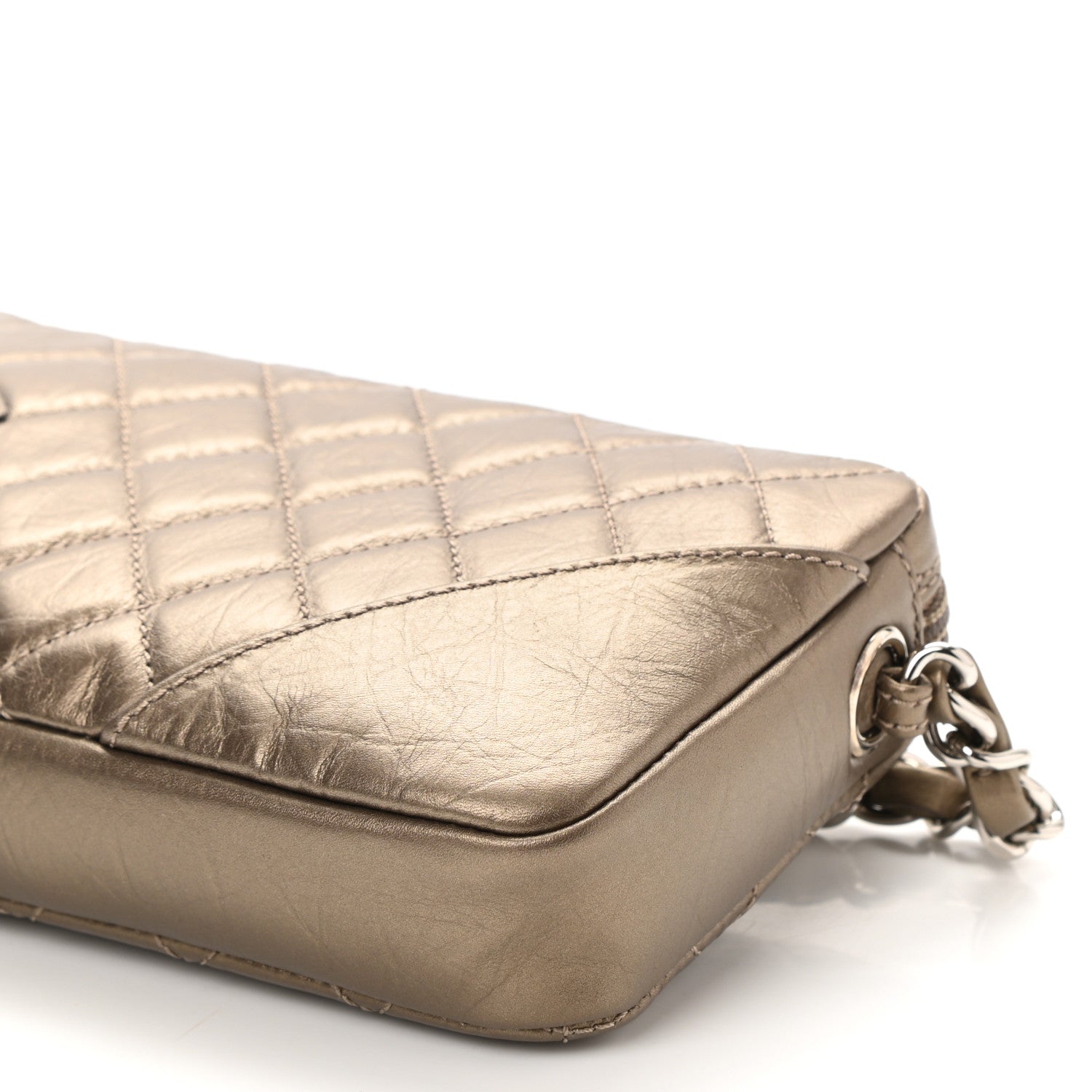 Chanel Metallic Aged Calfskin Quilted Cotton Club Pochette Bronze 10 of 12