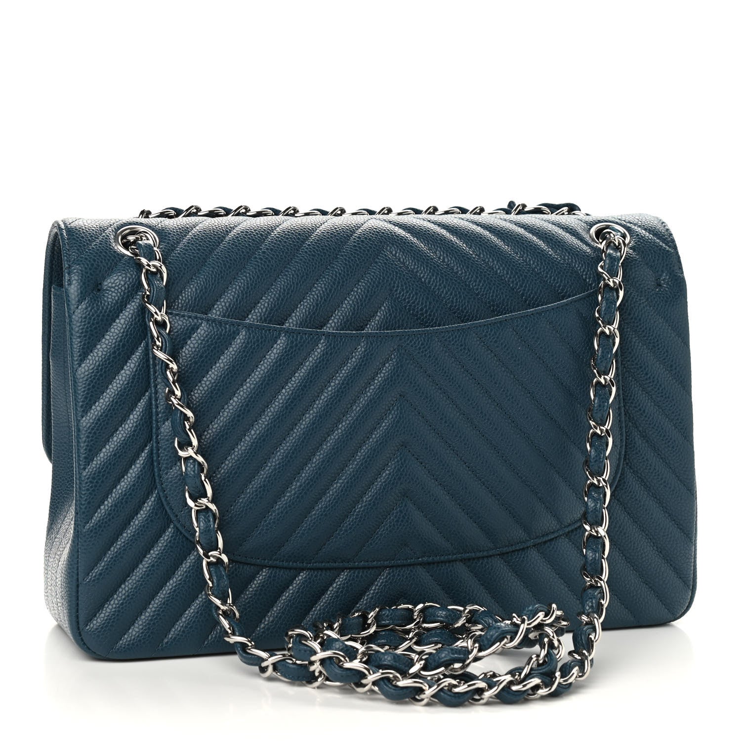 Chanel Caviar Chevron Quilted Jumbo Double Flap Blue 3 of 9