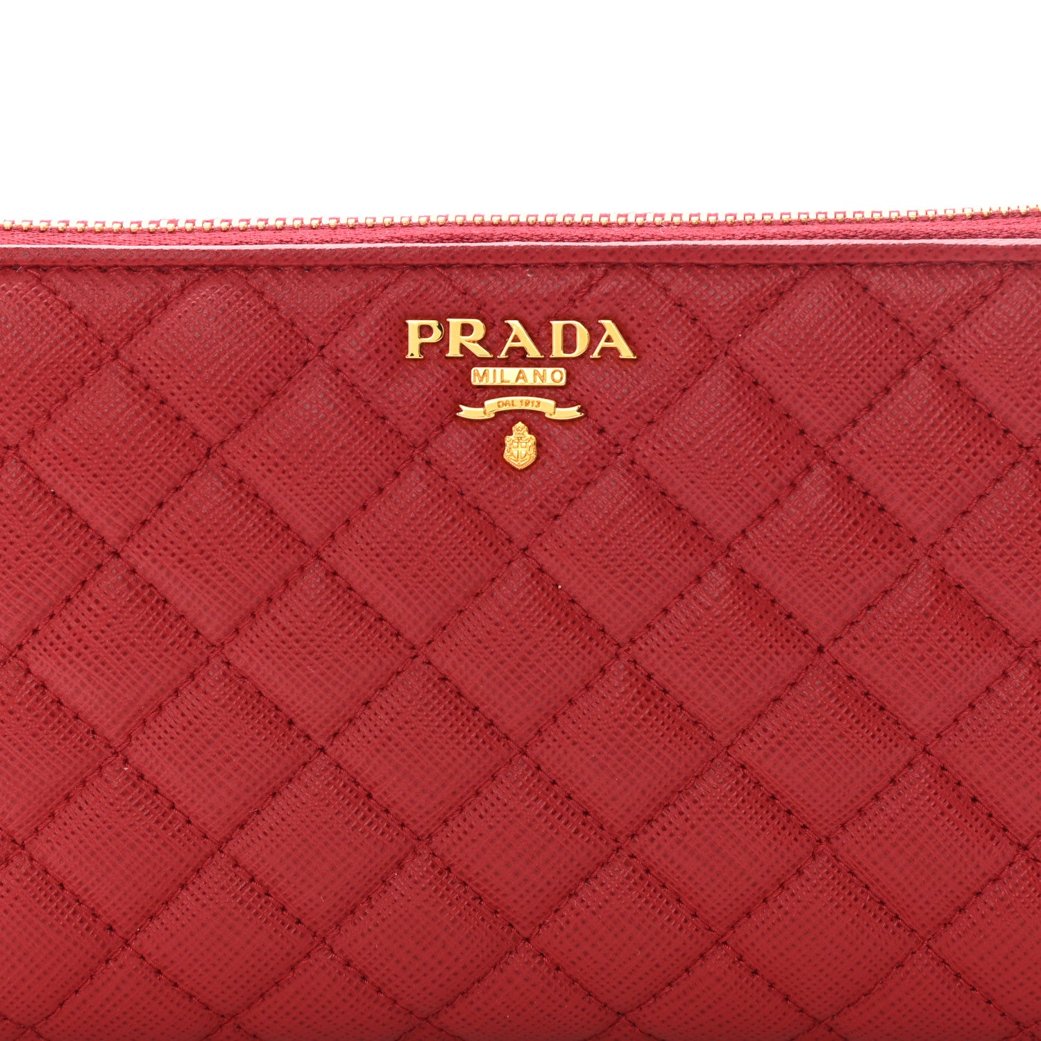 Prada Saffiano Quilted Zip Around Wallet Rosso 7 of 9