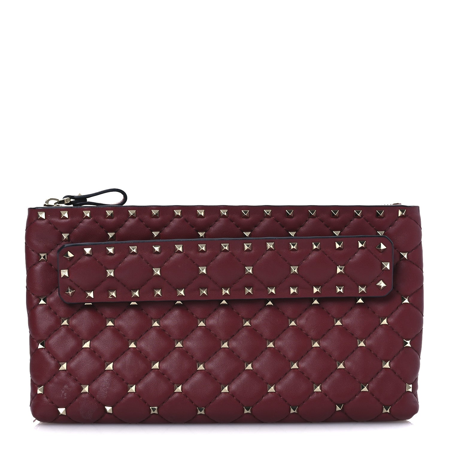 Valentino Garavani Nappa Rockstud Spike Side Slip Zip Clutch Rubino 1 of 12
