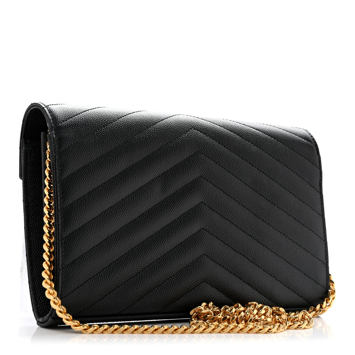 Saint Laurent Grain De Poudre Matelasse Chevron Monogram Chain Wallet Black 5 of 27