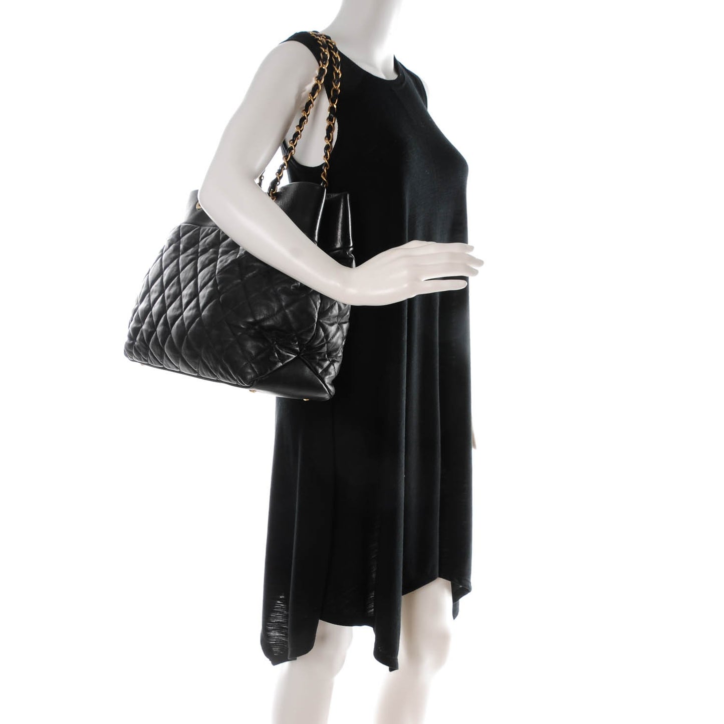 Calfskin Quilted Large Soft Elegance Tote Black