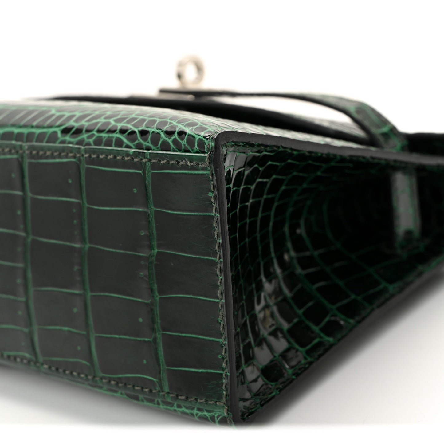 Shiny Porosus Crocodile Kelly Pochette Vert Cypress