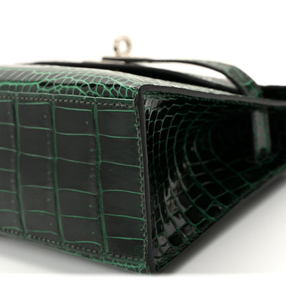 Hermes Shiny Porosus Crocodile Kelly Pochette Vert Cypress 11 of 19