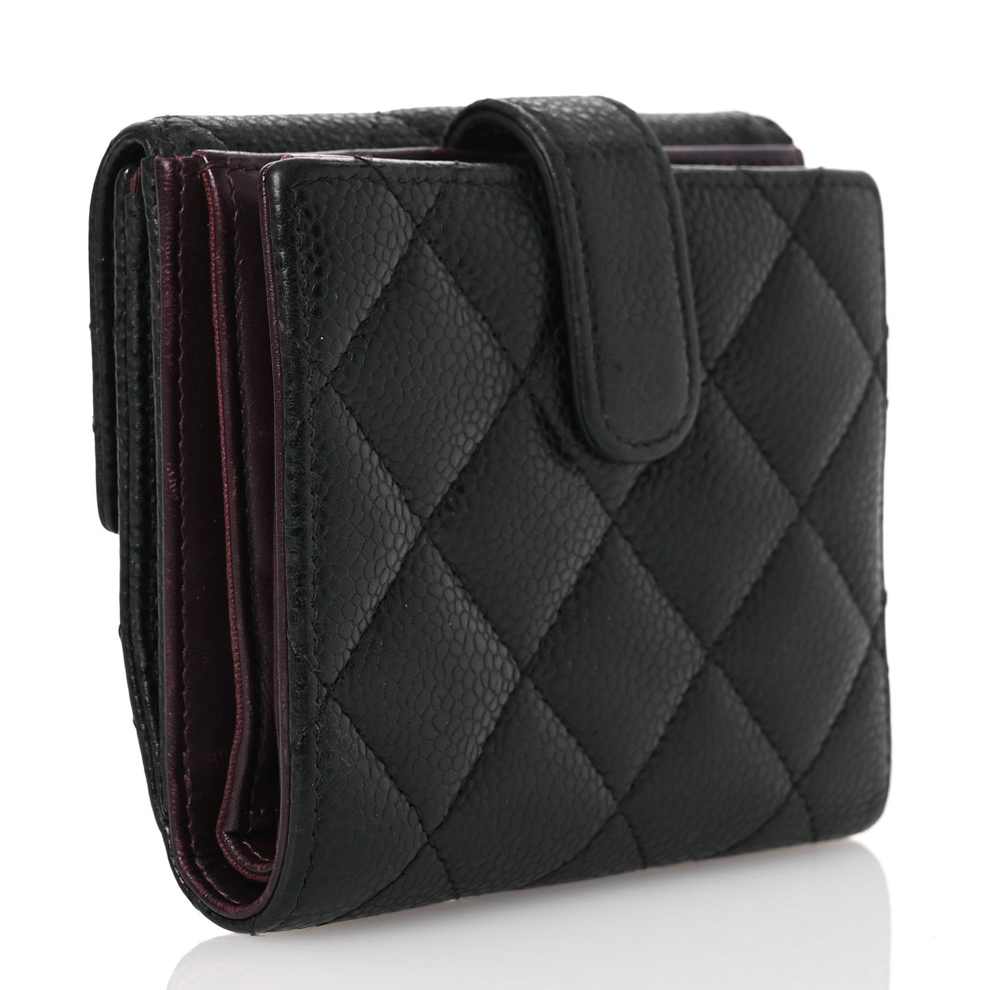 Caviar Quilted Compact French Flap Wallet Black