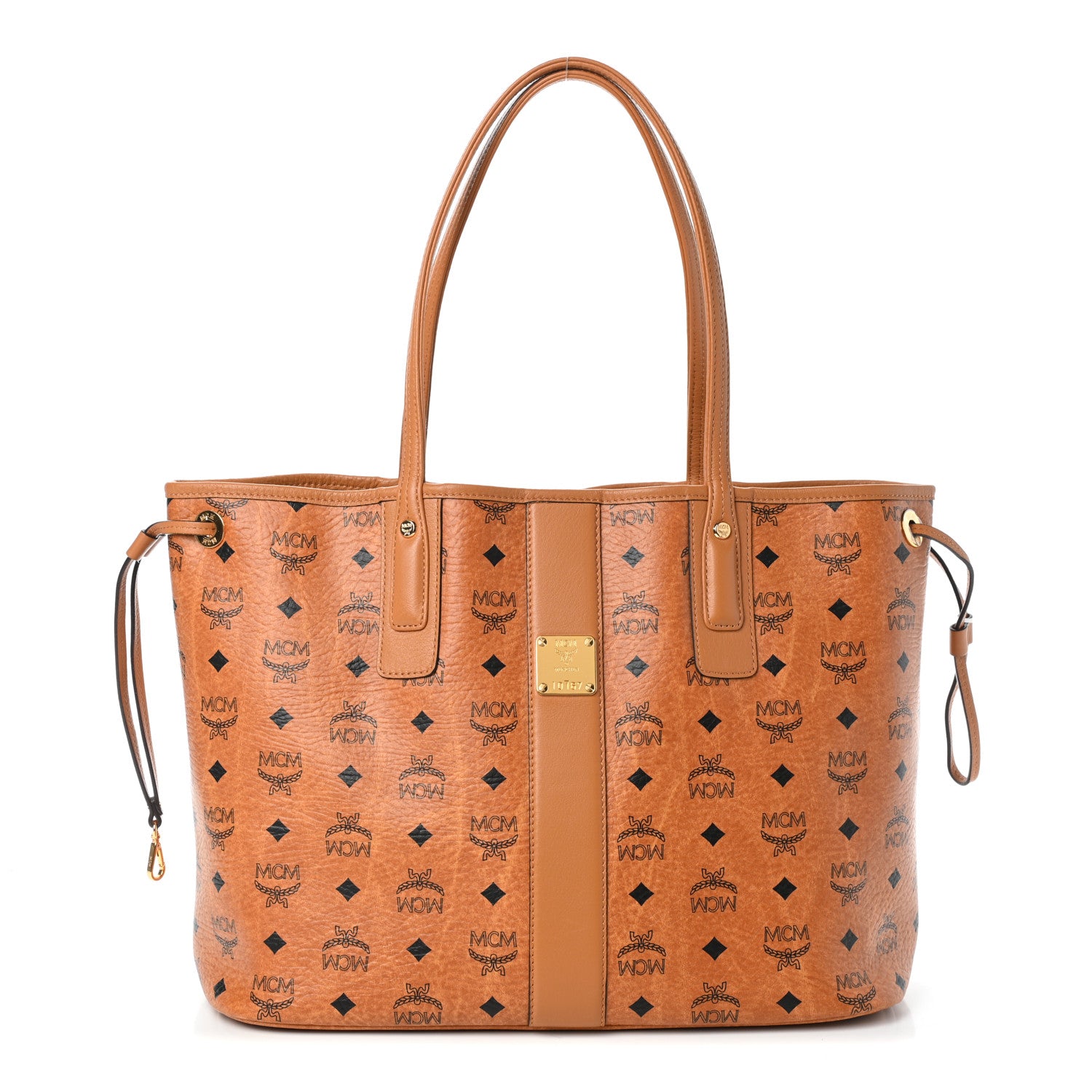 MCM Visetos Medium Liz Reversible Shopper Tote Cognac 1 of 13