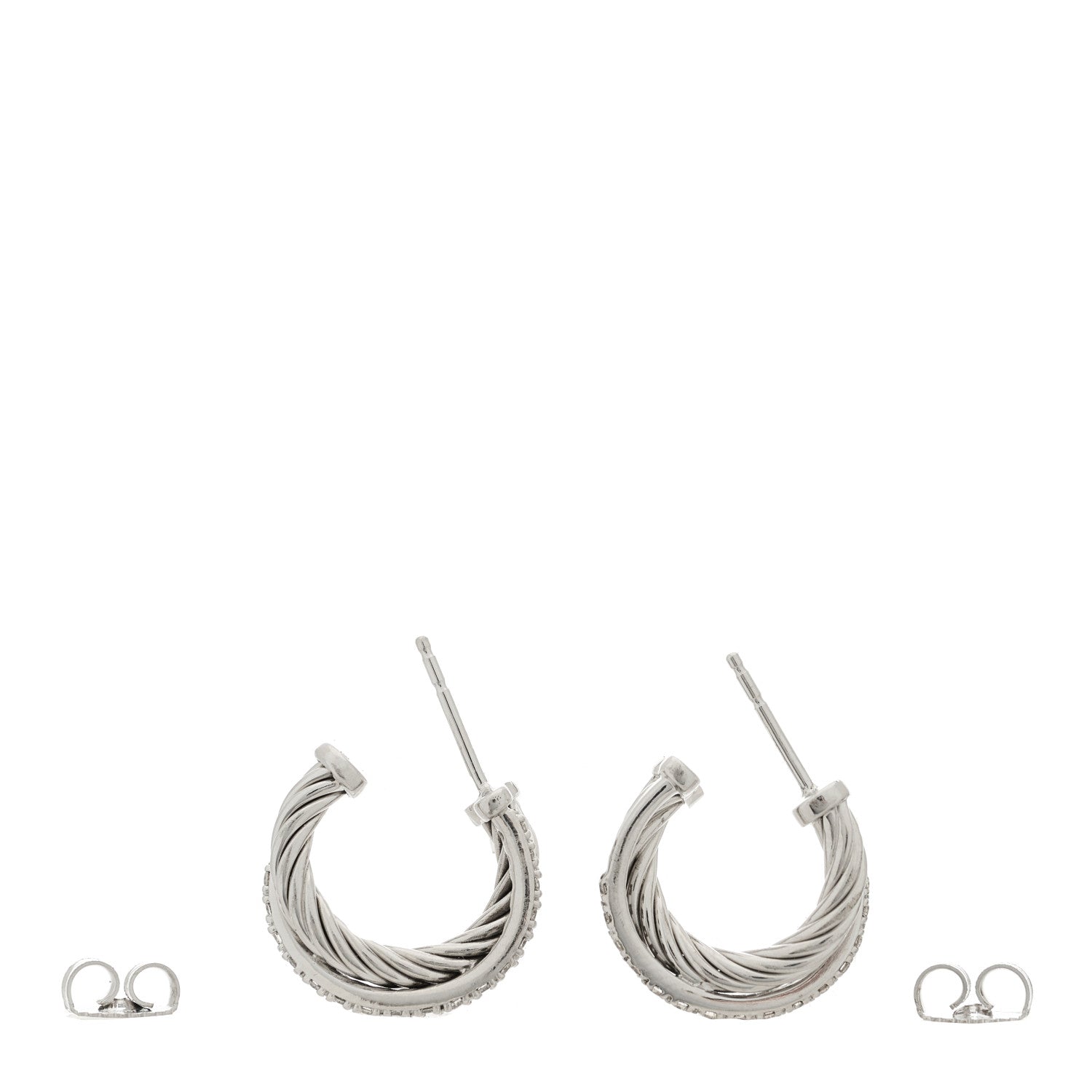 David Yurman Sterling Silver Diamond Extra Small Crossover Hoop Earrings 3 of 4