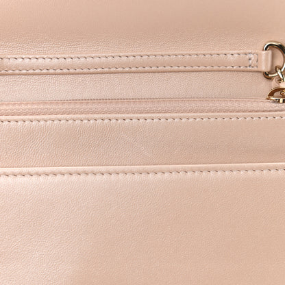 Chanel Iridescent Lambskin Quilted Pearl Wallet On Chain WOC Light Beige 13 of 13