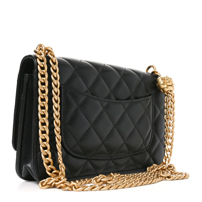Chanel Lambskin Quilted Sweet Camellia Wallet on Chain WOC Black 3 of 12