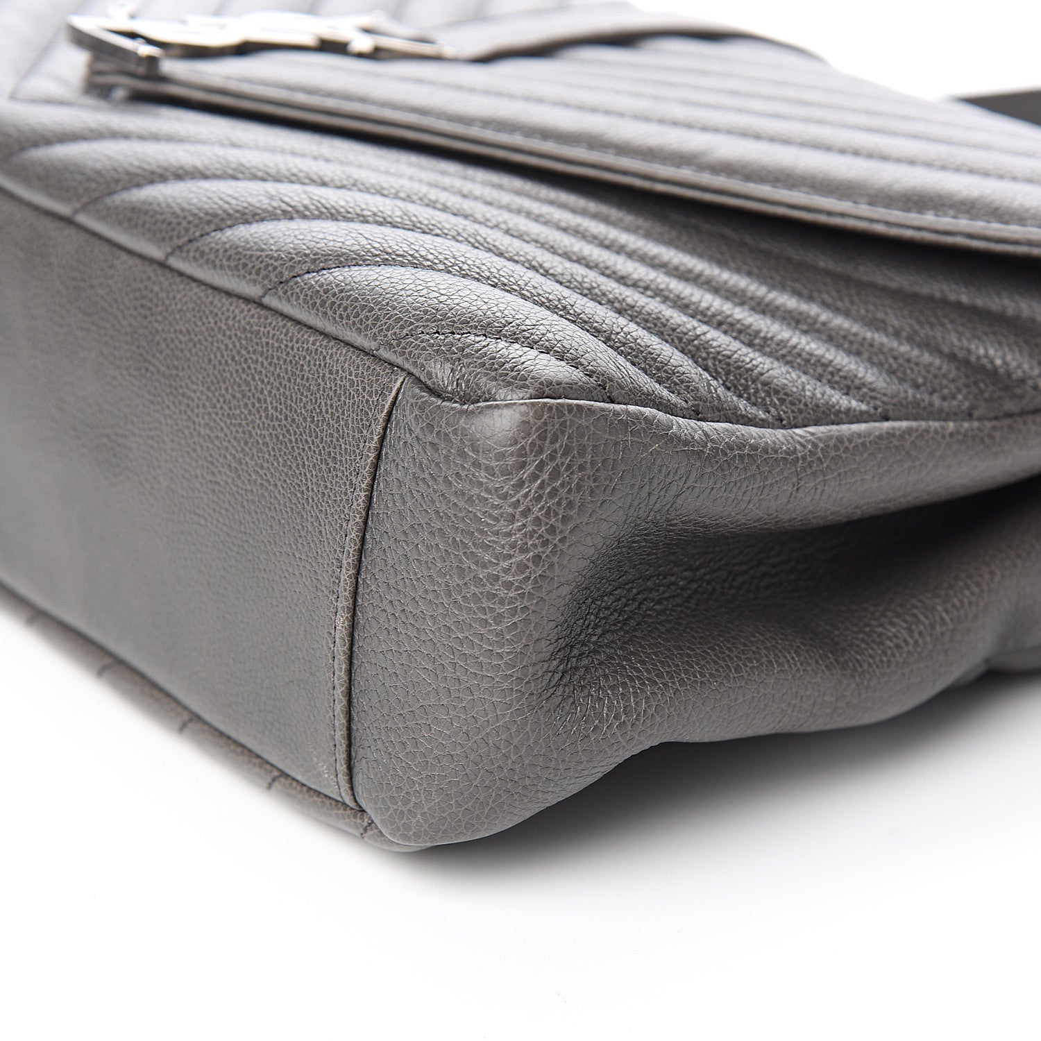 Saint Laurent Sheepskin Matelasse Chevron Monogram Large College Satchel Light Coal 9 of 10