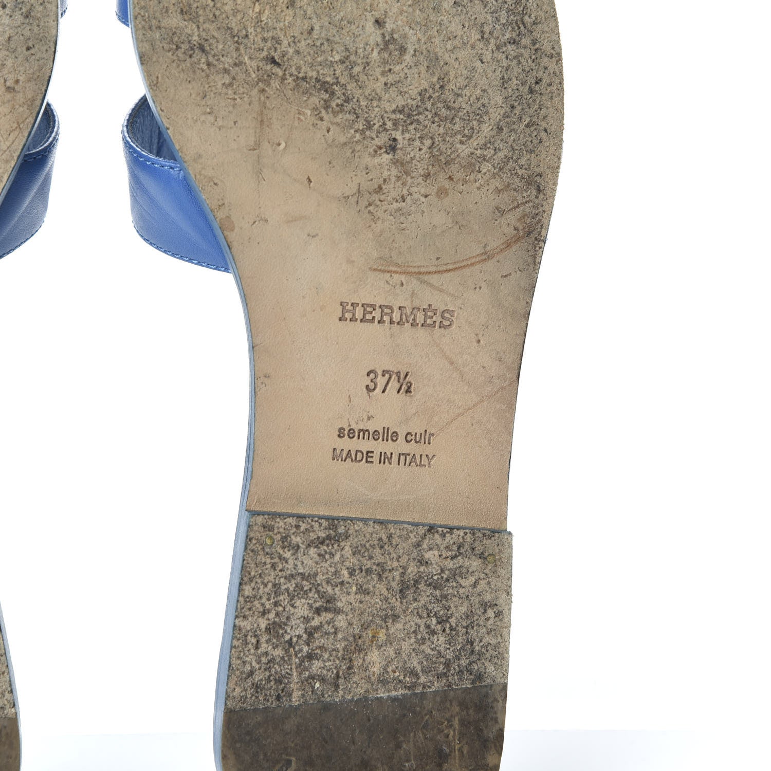 Hermes Calfskin Oran Sandals 37.5 Bleu De Chine 6 of 8