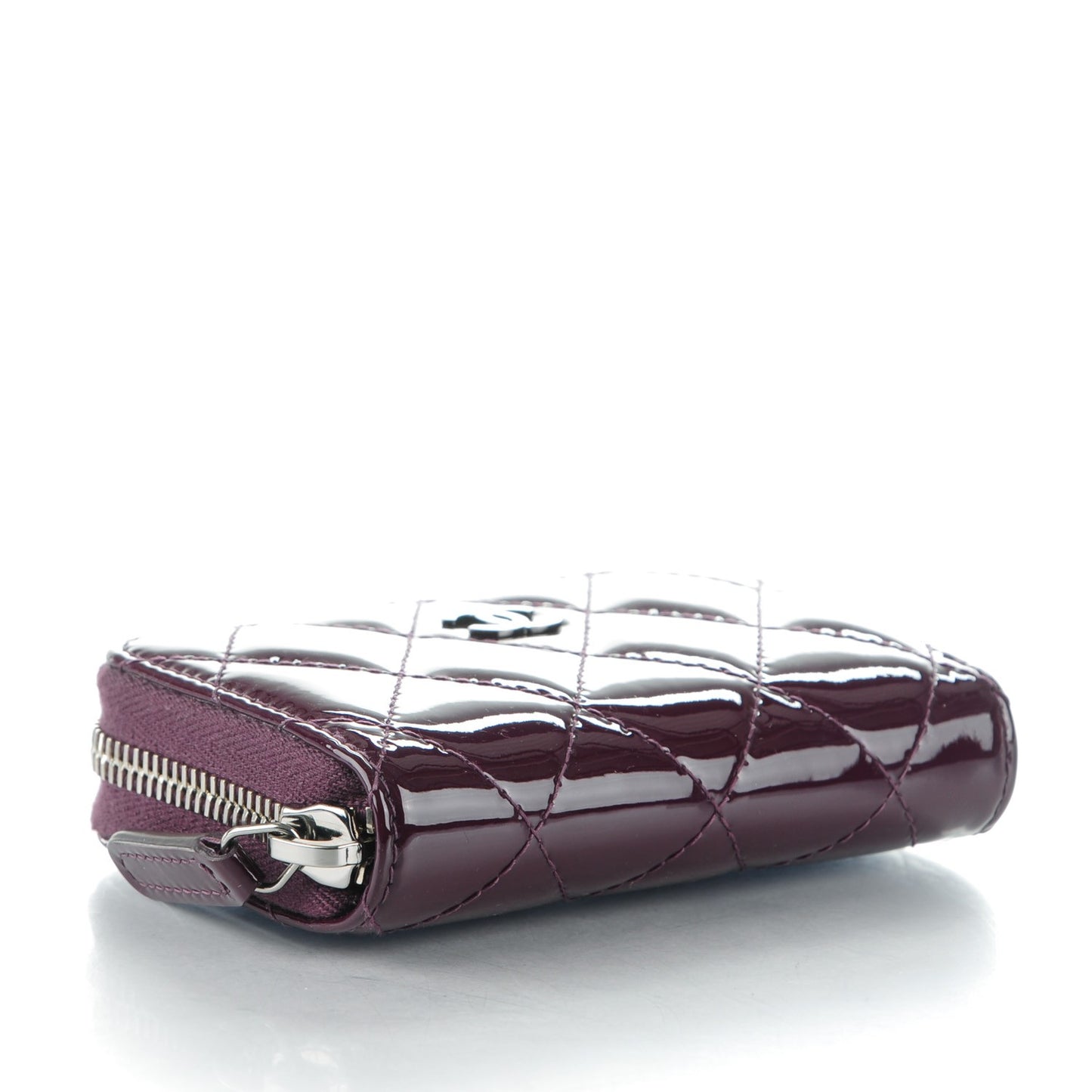 Patent Calfskin Quilted Zip Coin Purse Purple