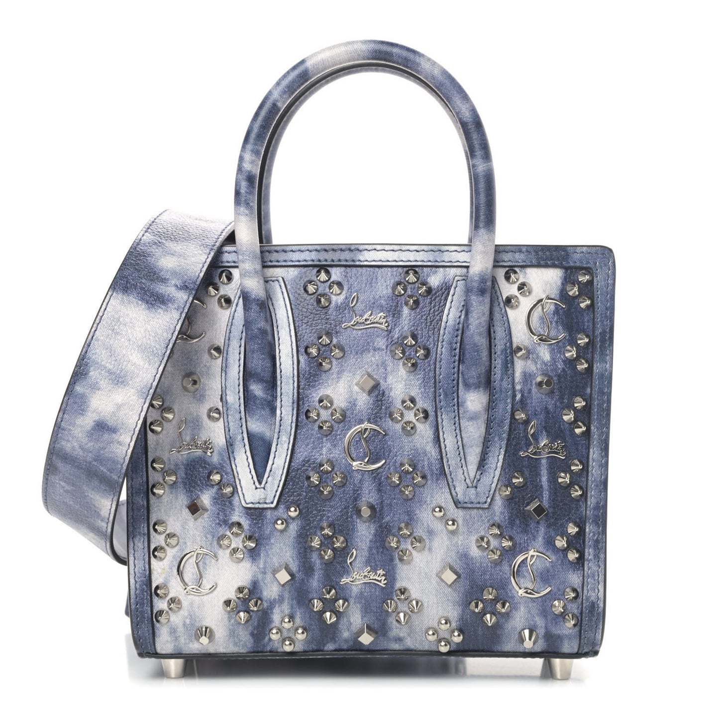 Metallic Calfskin Tie Dye Spikes Loubinthesky Mini Paloma Multicolor Silver