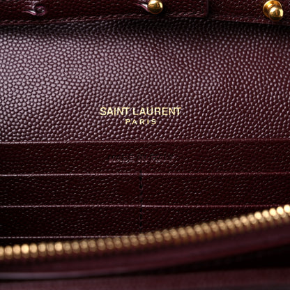Saint Laurent Grain De Poudre Matelasse Chevron Monogram Chain Wallet Rouge Legion 6 of 9