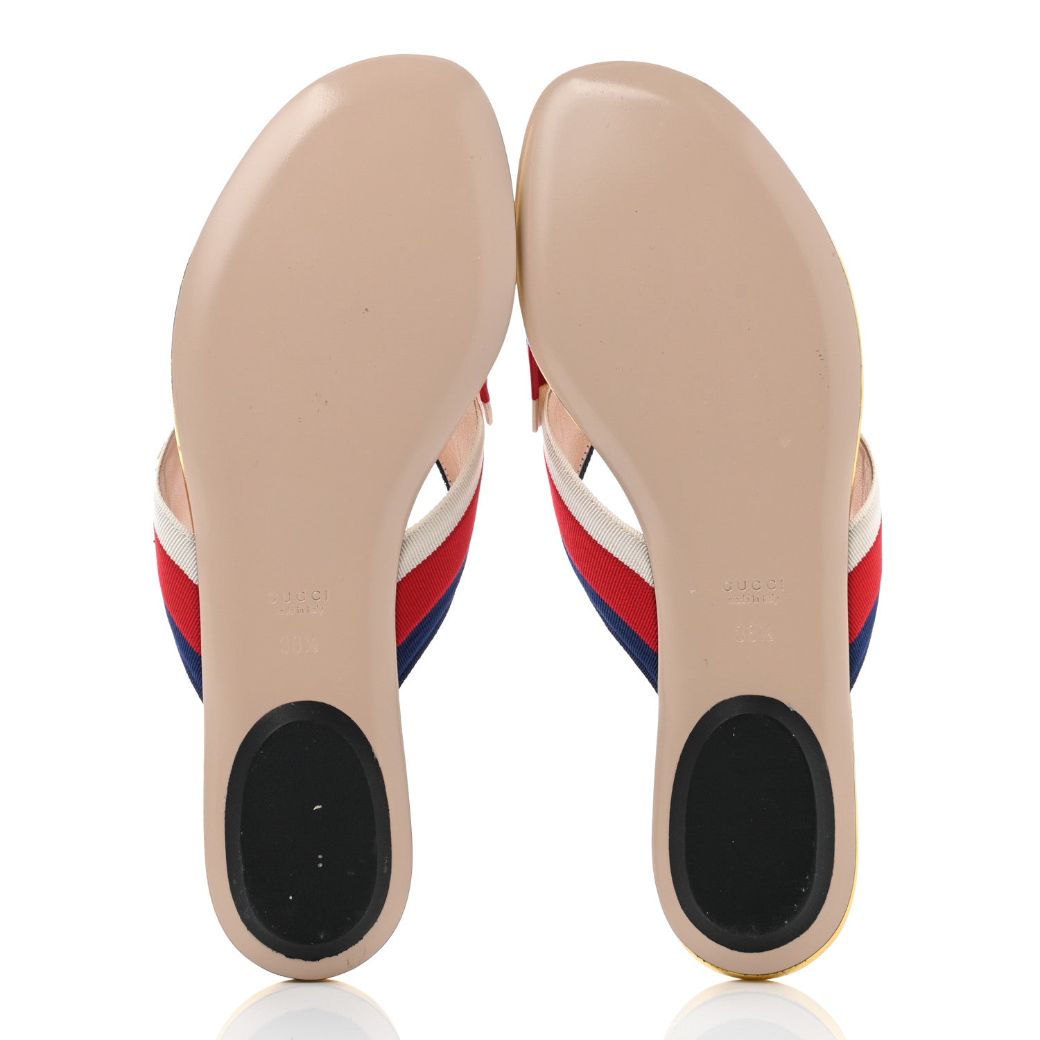 Gucci Grosgrain Web Thong Sandals 38.5 Navy Blue Hibiscus Red White 5 of 8