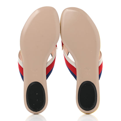 Gucci Grosgrain Web Thong Sandals 38.5 Navy Blue Hibiscus Red White 5 of 8