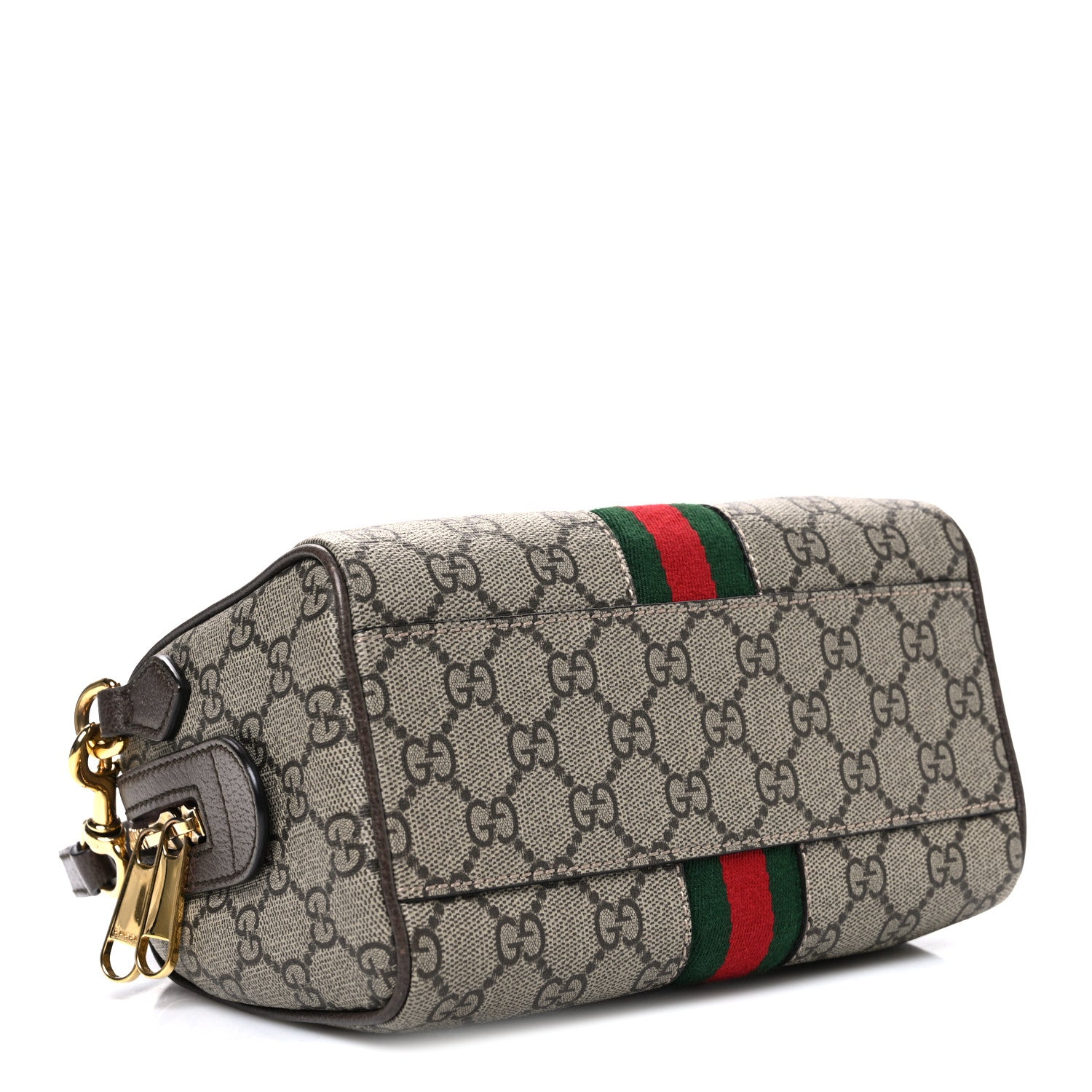 Gucci GG Supreme Monogram Textured Dollar Calfskin Web Mini Ophidia Top Handle Bag Beige Ebony New Acero 4 of 11