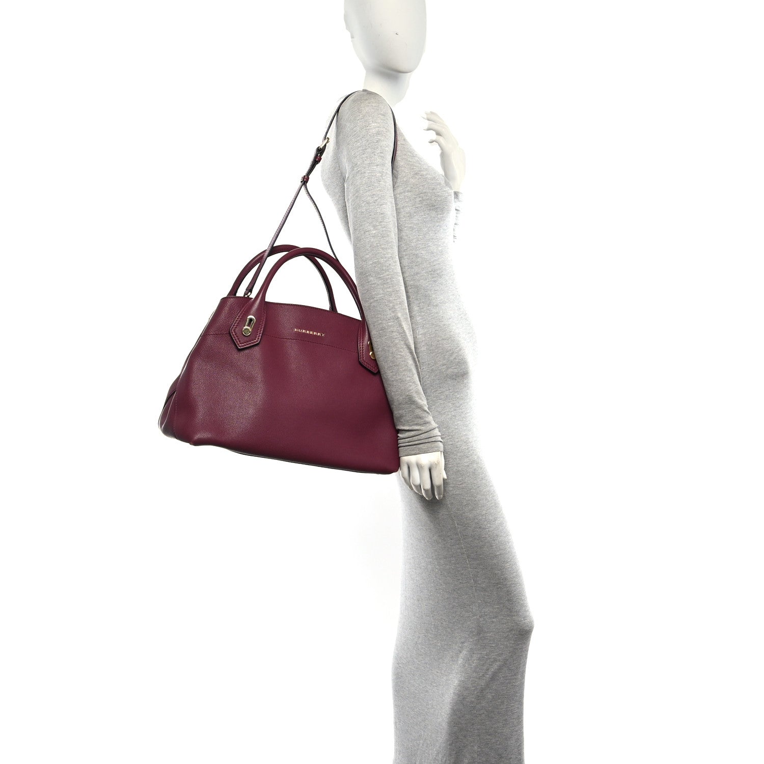 Burberry Grainy Calfskin Medium Milton Satchel Burgundy Red 2 of 9