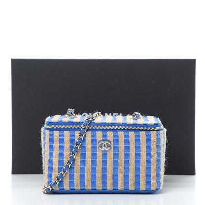 Chanel Raffia Jute Striped Small Vanity Case With Chain Blue Beige 11 of 11