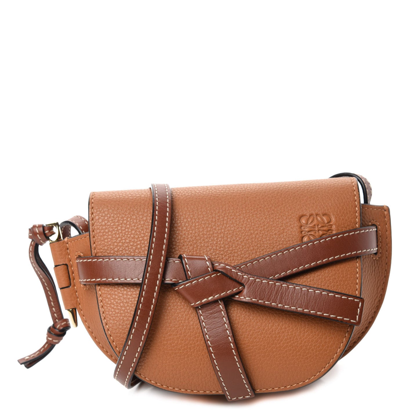 Grained Calfskin Mini Gate Crossbody Bag Caramel Pecan