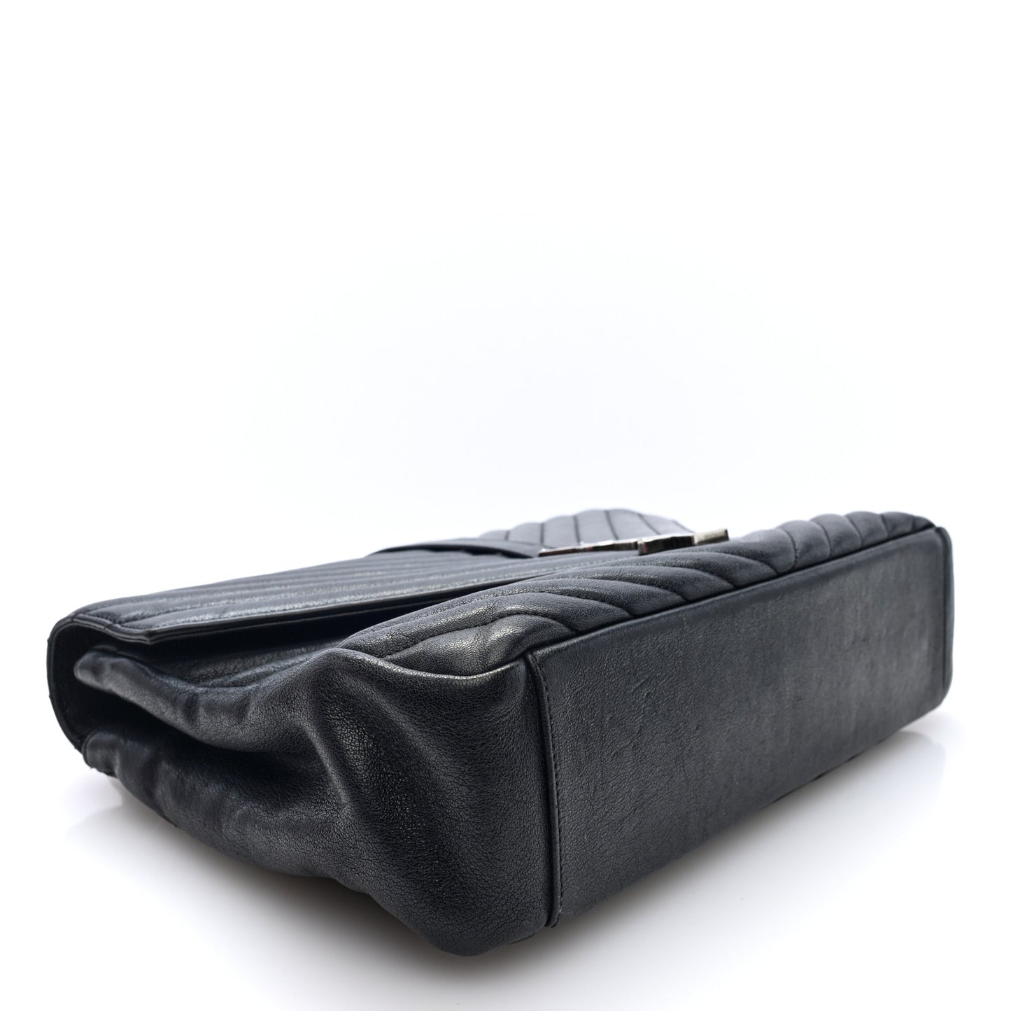 Sheepskin Matelasse Chevron Monogram Large College Satchel Black Tulip