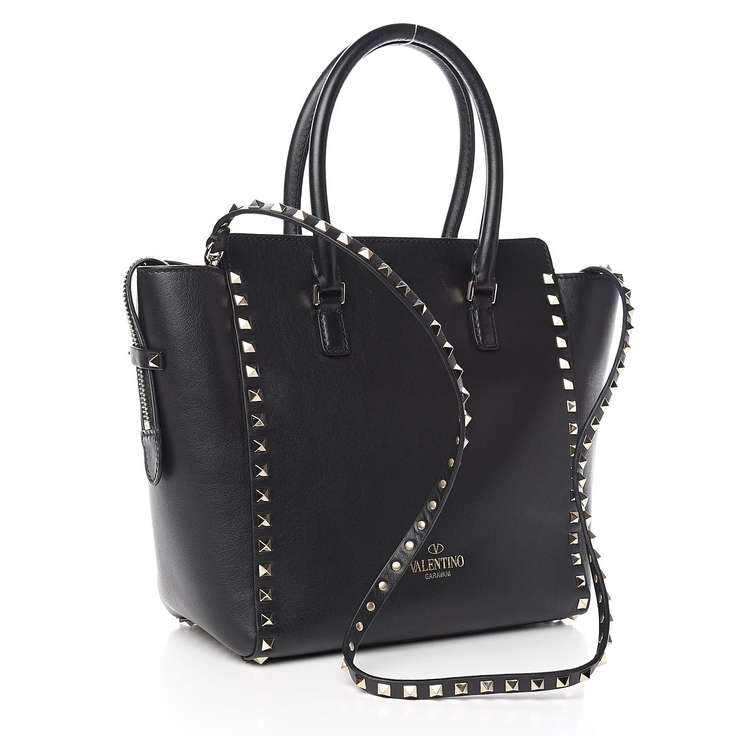 Valentino Garavani Vitello Rockstud Double Handle Tote Black 3 of 10