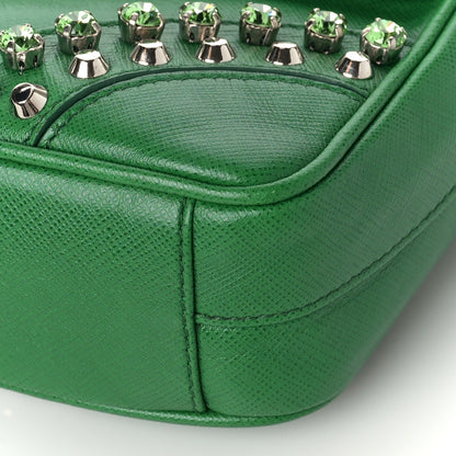 Prada Saffiano Crystal Sound Studded Shoulder Bag Verde 7 of 7