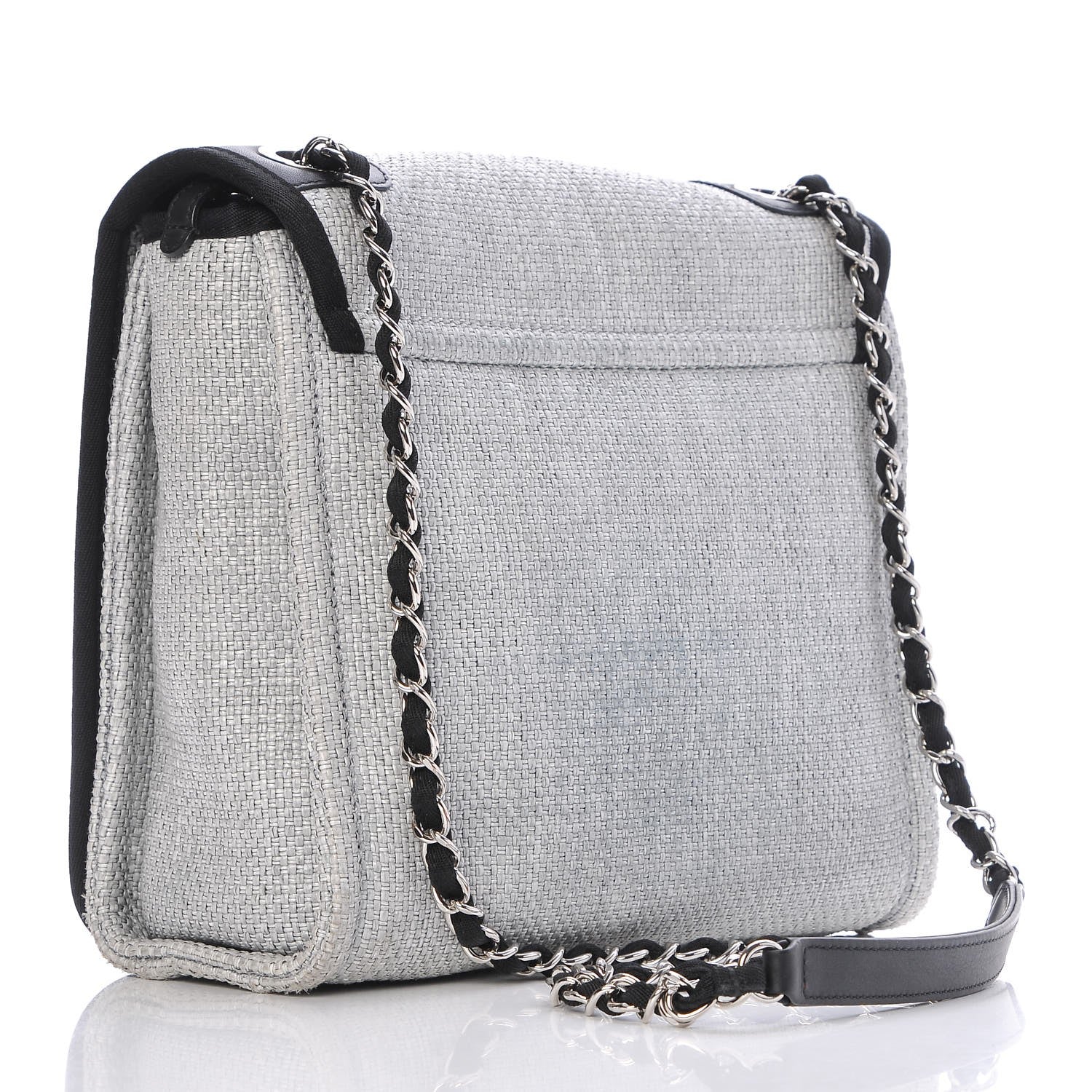 Chanel Woven Straw Raffia Small Deauville Messenger Grey 3 of 7