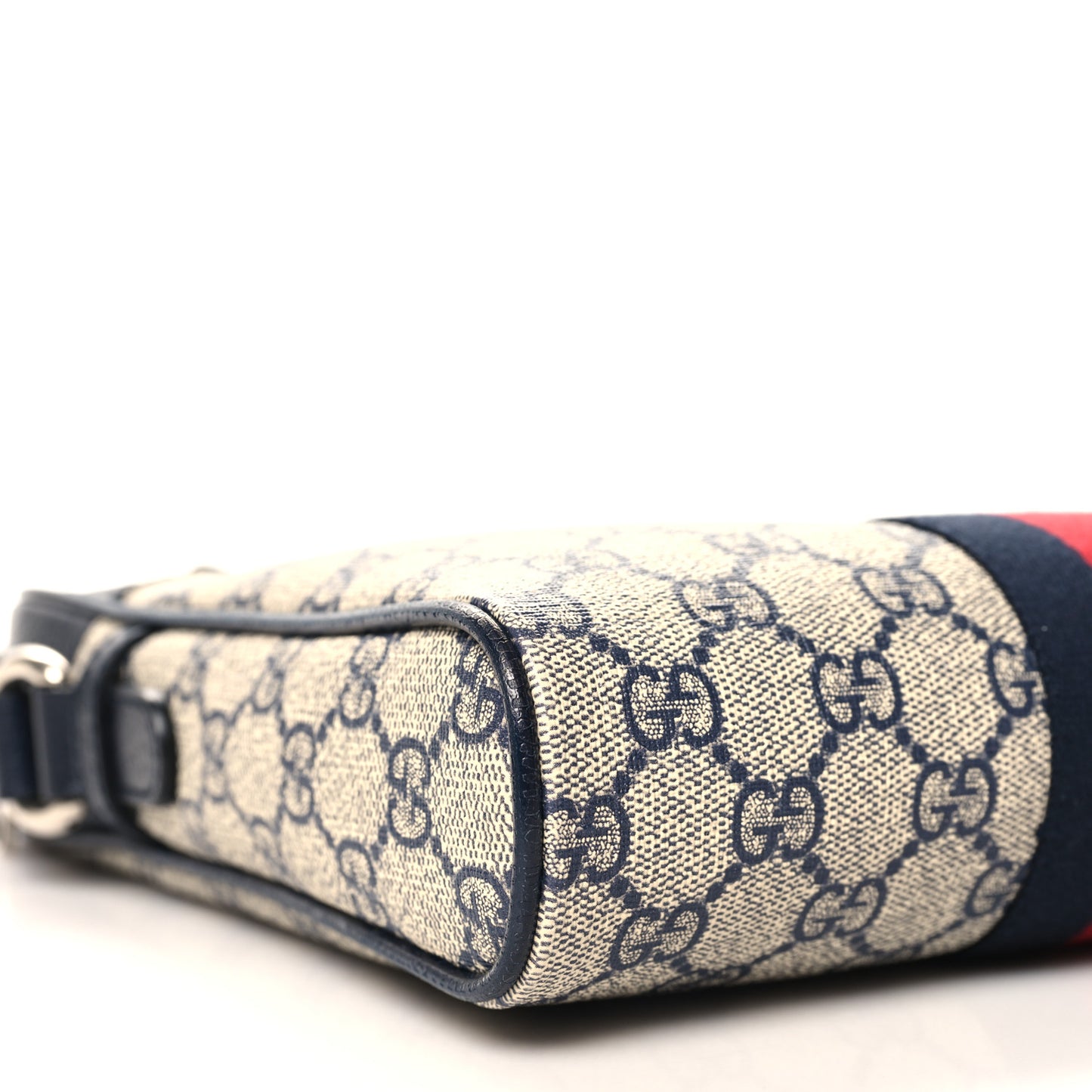 GG Supreme Monogram Textured Dollar Calfskin Web Small Ophidia Messenger Bag Beige Blue