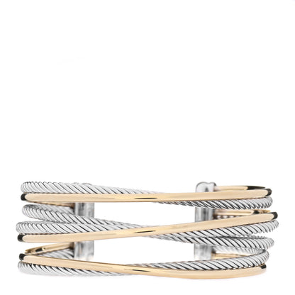 David Yurman Sterling Silver 18K Yellow Gold 21mm Four Row Crossover Cuff Bracelet 1 of 5