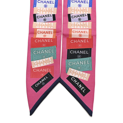 Chanel Silk Twill Slim Labels Bandeau Scarf Pink Multicolor 2 of 3