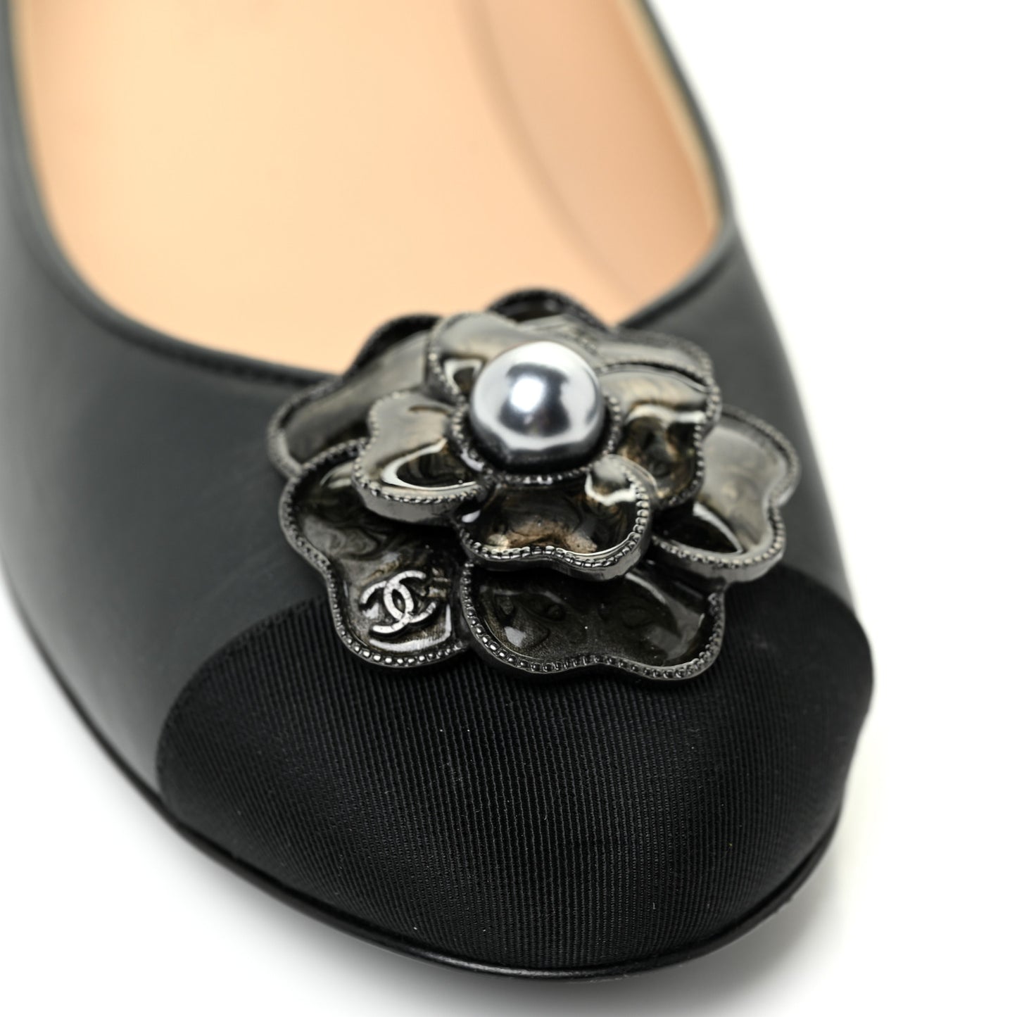 Lambskin Grosgrain Camellia Ballerina Flats 37 Black