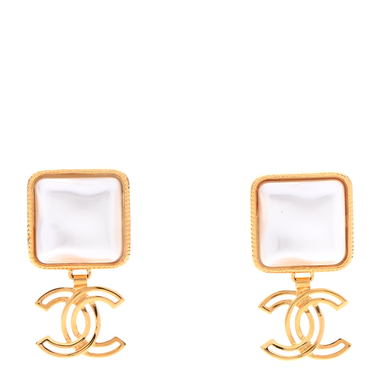 Metal Pearl Obazine CC Drop Earrings Gold
