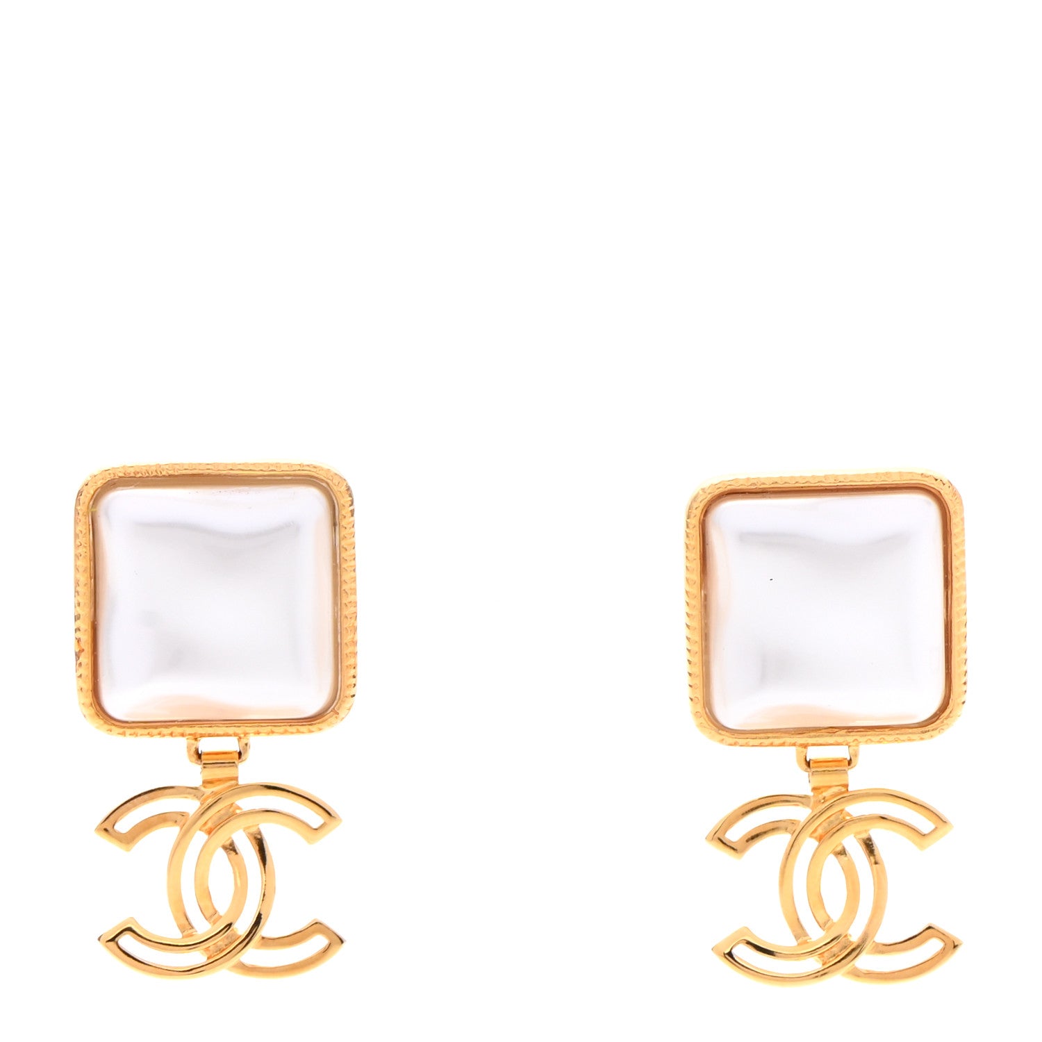 Chanel Metal Pearl Obazine CC Drop Earrings Gold 1 of 5