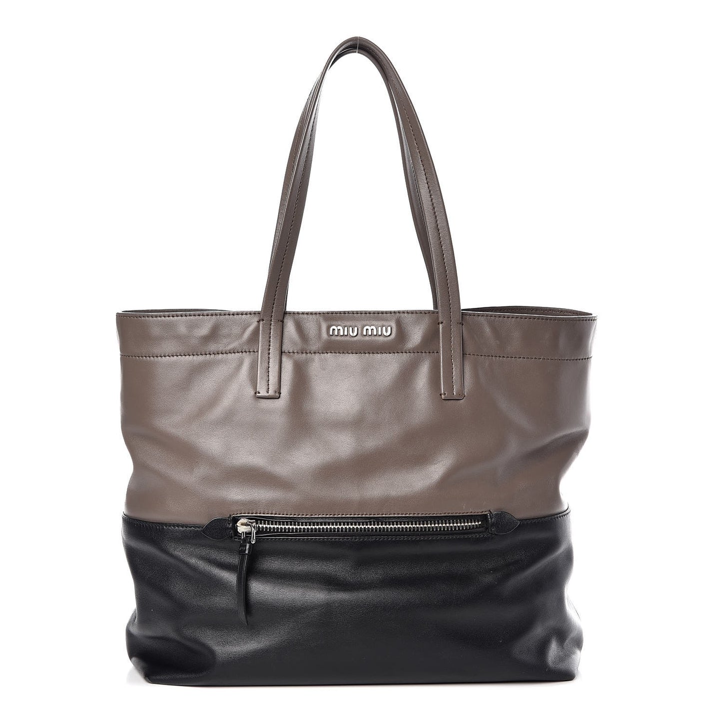 Vitello Soft Calf Shopping Tote Grey Black