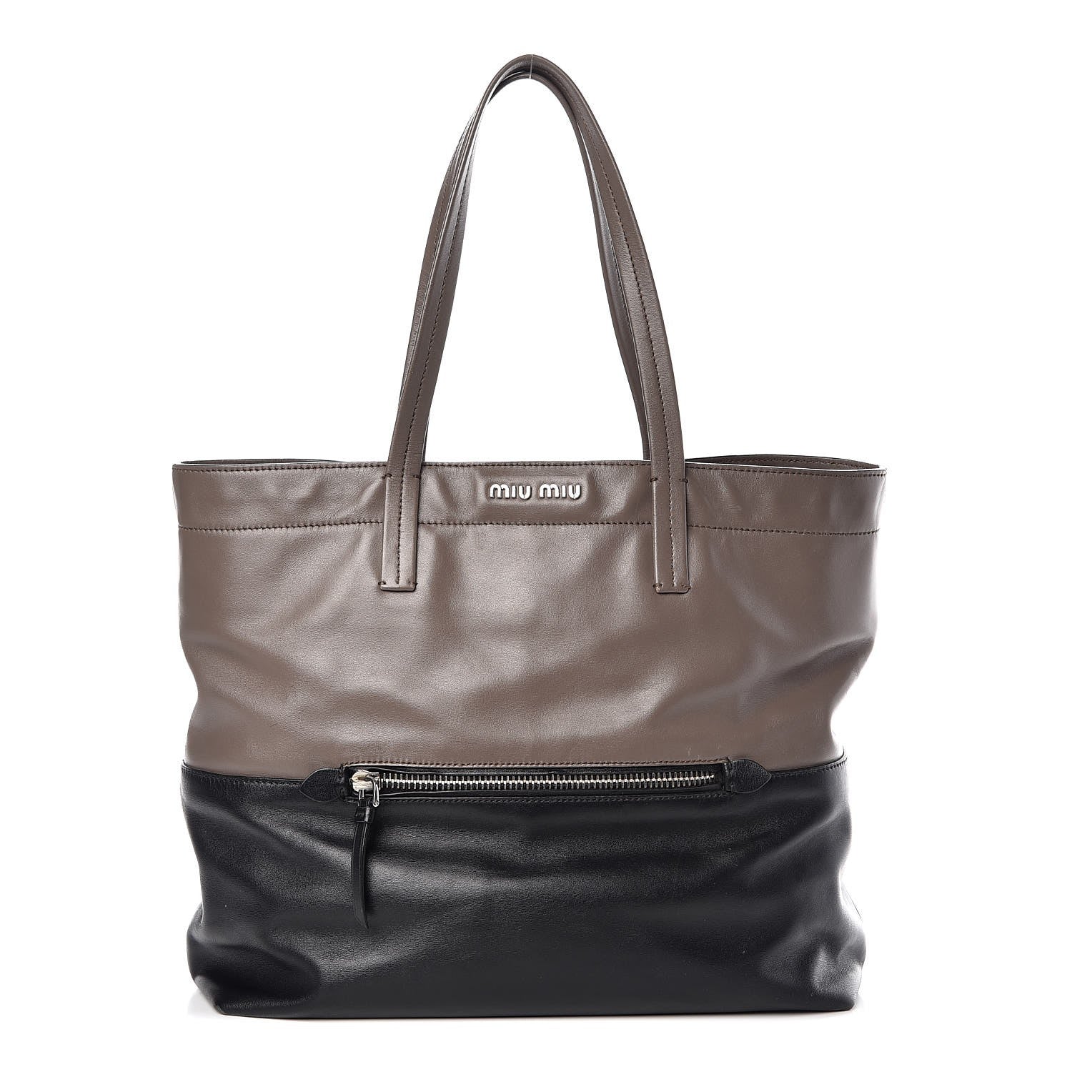 Miu Miu Vitello Soft Calf Shopping Tote Grey Black 1 of 13