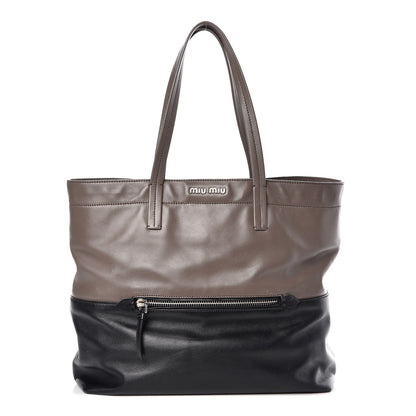 Miu Miu Vitello Soft Calf Shopping Tote Grey Black 1 of 13