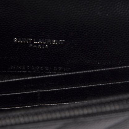 Saint Laurent Grain De Poudre Matelasse Chevron Monogram Envelope Chain Wallet Black 9 of 10