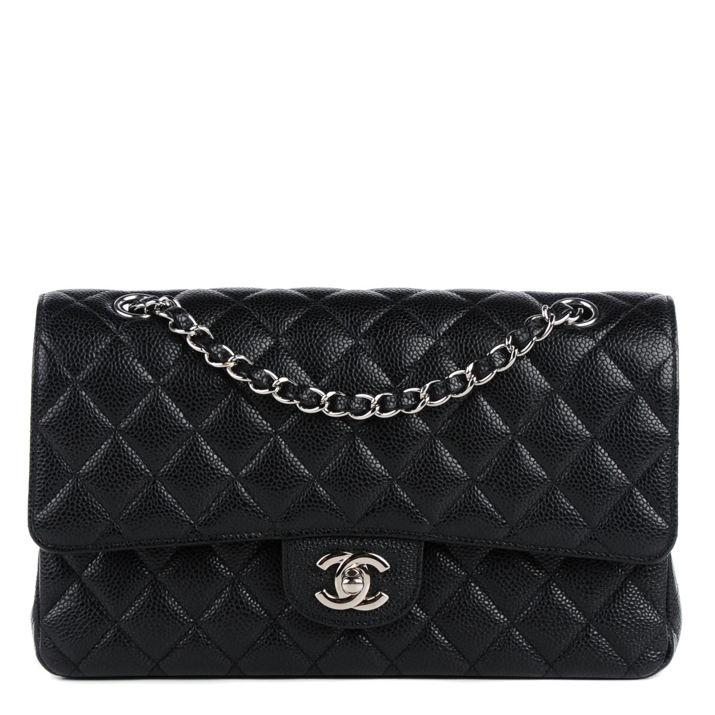 Caviar Quilted Medium Double Flap Black